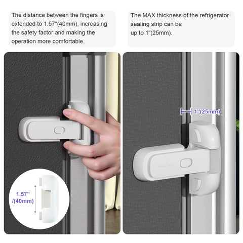 EUDEMON 1 Pack Updated Child Proof Refrigerator/Fridge/Freezer Door Lock Apply to Max 1"(25mm) Sealing Strip for Toddlers and Kids, no Tools Need or Drill (White)