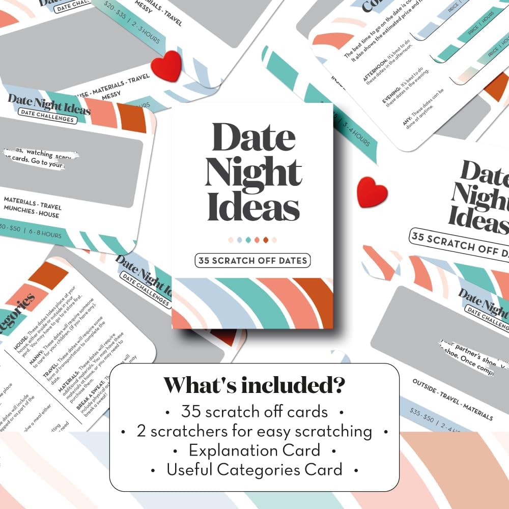 35 Scratch Off Date Night Ideas, Couples Gifts for Him, Her, Girlfriend, Boyfriend, Wife or Husband - Women or Men Anniversary Card Game, Engagement Gifts for Couples, Bridal Shower, Wedding, Birthday