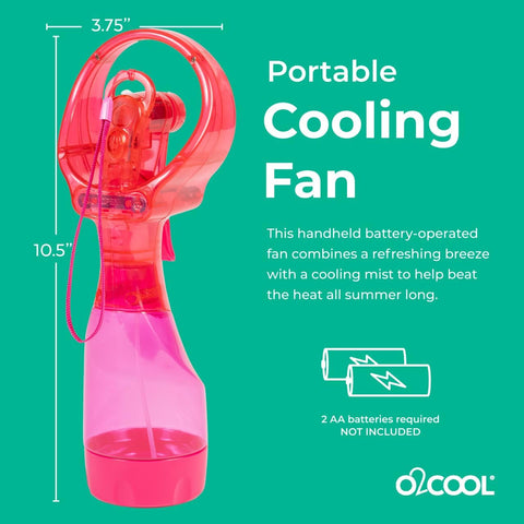 O2COOL Deluxe Handheld Misting Fan with Wrist Wrap Strawberry Pink