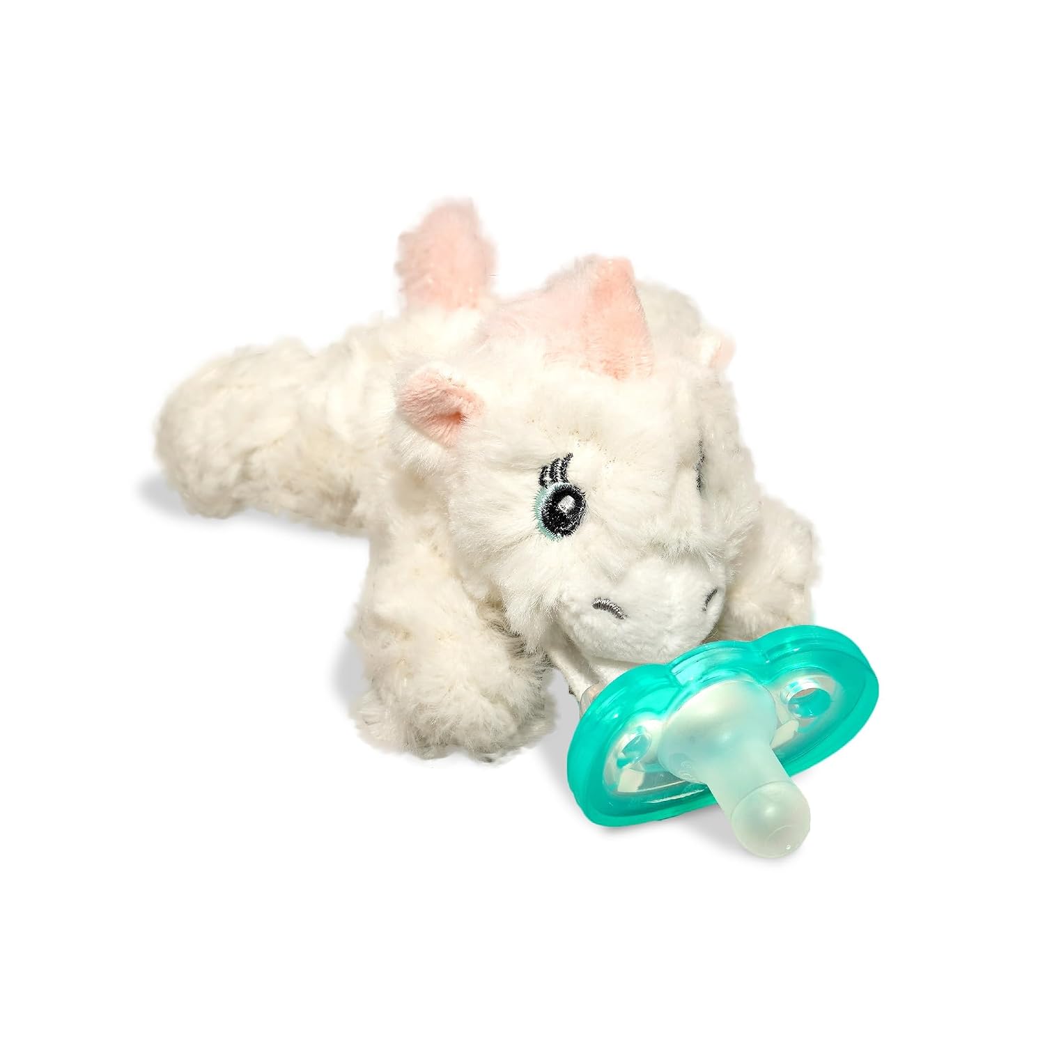 RaZbaby RaZbuddy Stuffed Animal Pacifier Holder for Newborns & Up, Made in the USA, Detachable Orthodontic JollyPop Pacifier, Medical-Grade 100% BPA-Free Silicone, Baby Shower, 0 Months+ (Axolotl)