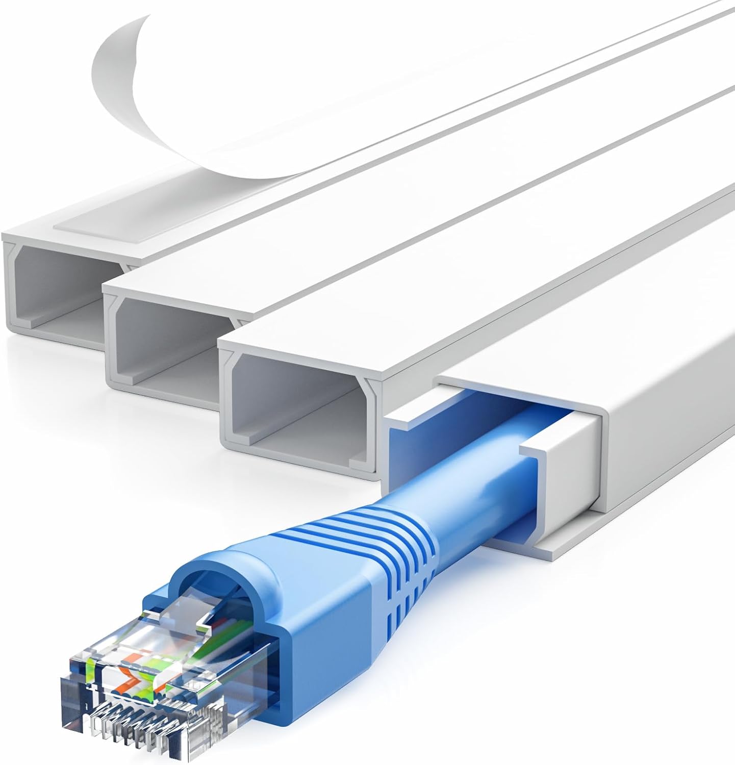 Delamu 56.7in Cord Hider, Cord Covers for 1-2 Wires on Wall, One-Cord Cable Hider, Easy Install Wire Hider Wire Covers for Cords on Wall, Cable Cover Raceway to Hide Wires Along Wall, W0.59 H0.4in