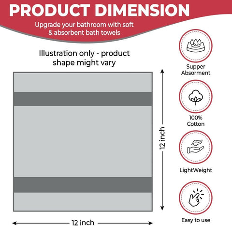 QUBA LINEN 100% Cotton Washcloth Set – Soft, Absorbent Face Towels for Bathroom & Gym Use – Durable & Reusable Wash Cloths - Dark Grey, White & Burgundy, 12x12 Inches, Pack of 12