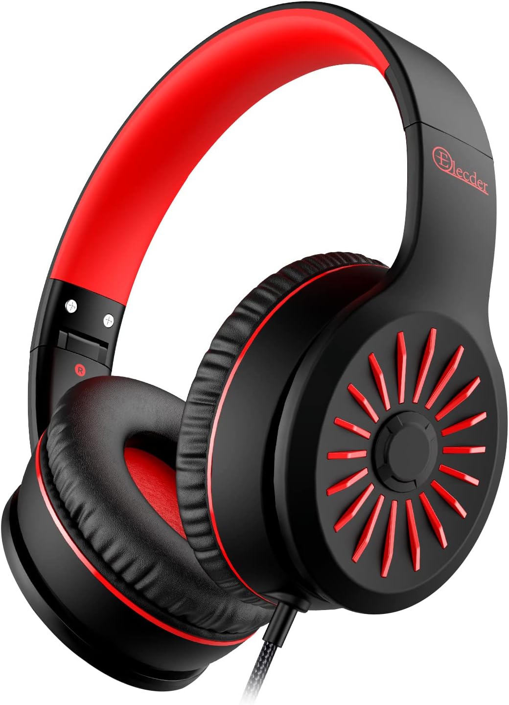 ELECDER i45 Kids Headphones Wired, On-Ear Headphones for School Teens, Red