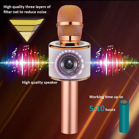 BONAOK Wireless Bluetooth Karaoke Microphone,3-in-1 Portable Handheld Karaoke Mic Speaker Machine Home Party Birthday for All Smartphones PC(Q37 Rose Gold)