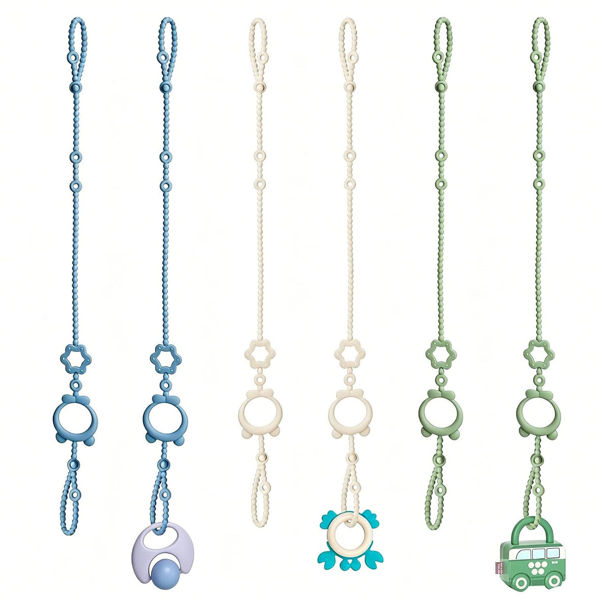 Toy Straps for Baby, 6pcs Adjustable Toy Holder for Stroller Accessories, Silicone Baby Tether Pacifier Clip, No Throw Baby Travel Essential Leash for High Chair, Car Seat, Baby Toy Clips