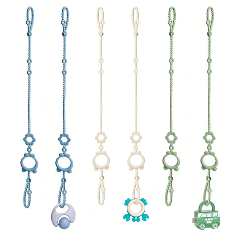 Toy Straps for Baby, 6pcs Adjustable Toy Holder for Stroller Accessories, Silicone Baby Tether Pacifier Clip, No Throw Baby Travel Essential Leash for High Chair, Car Seat, Baby Toy Clips