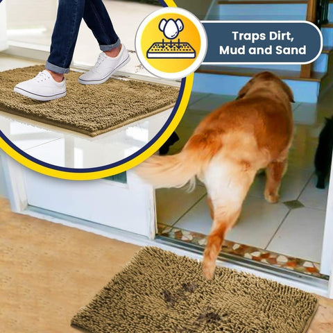 Muddy Mat® | Super Water Absorbent Door Mat Indoor, Microfiber Quick Dry Chenille Entryway Rug, Slip Resistant Front Door Mat, Indoor Mats for Entryway, Machine Washable Pet Rug, Beige 24"x36"