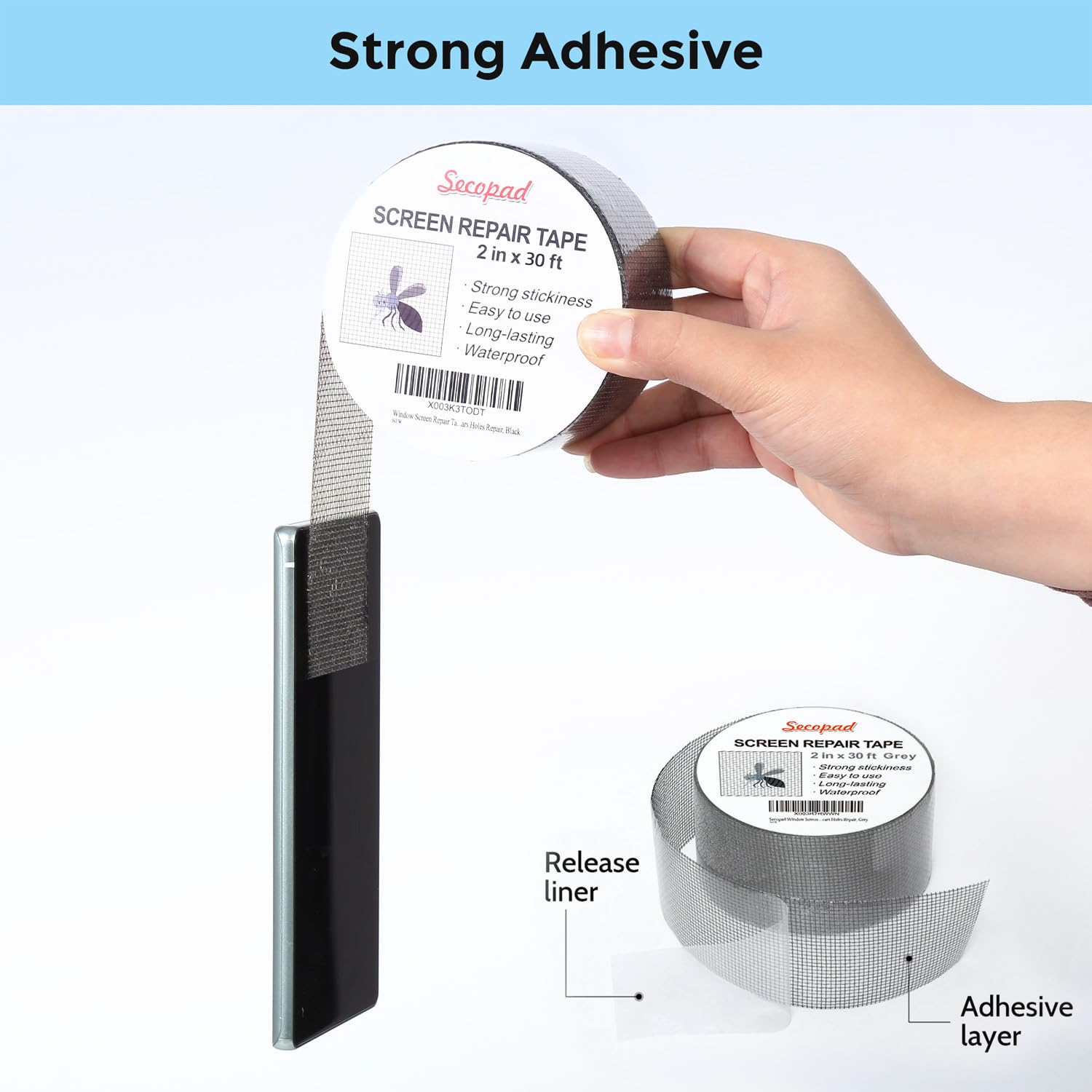Secopad 2" x 360" (30FT) Screen Repair Tape, Screen Repair Kit, Grey