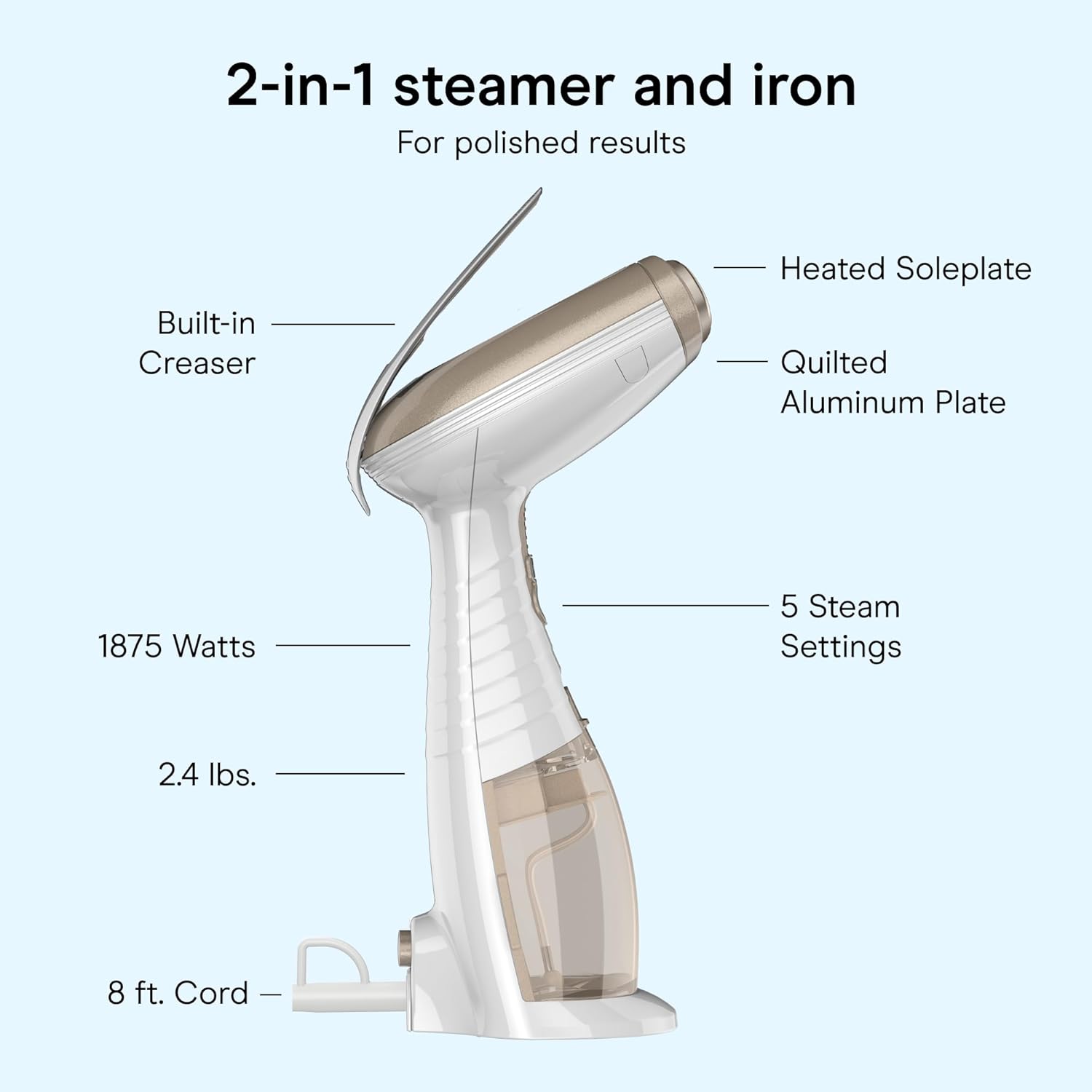 Conair Steamer for Clothes & Upholstery, Handheld, 3 Attachments, White