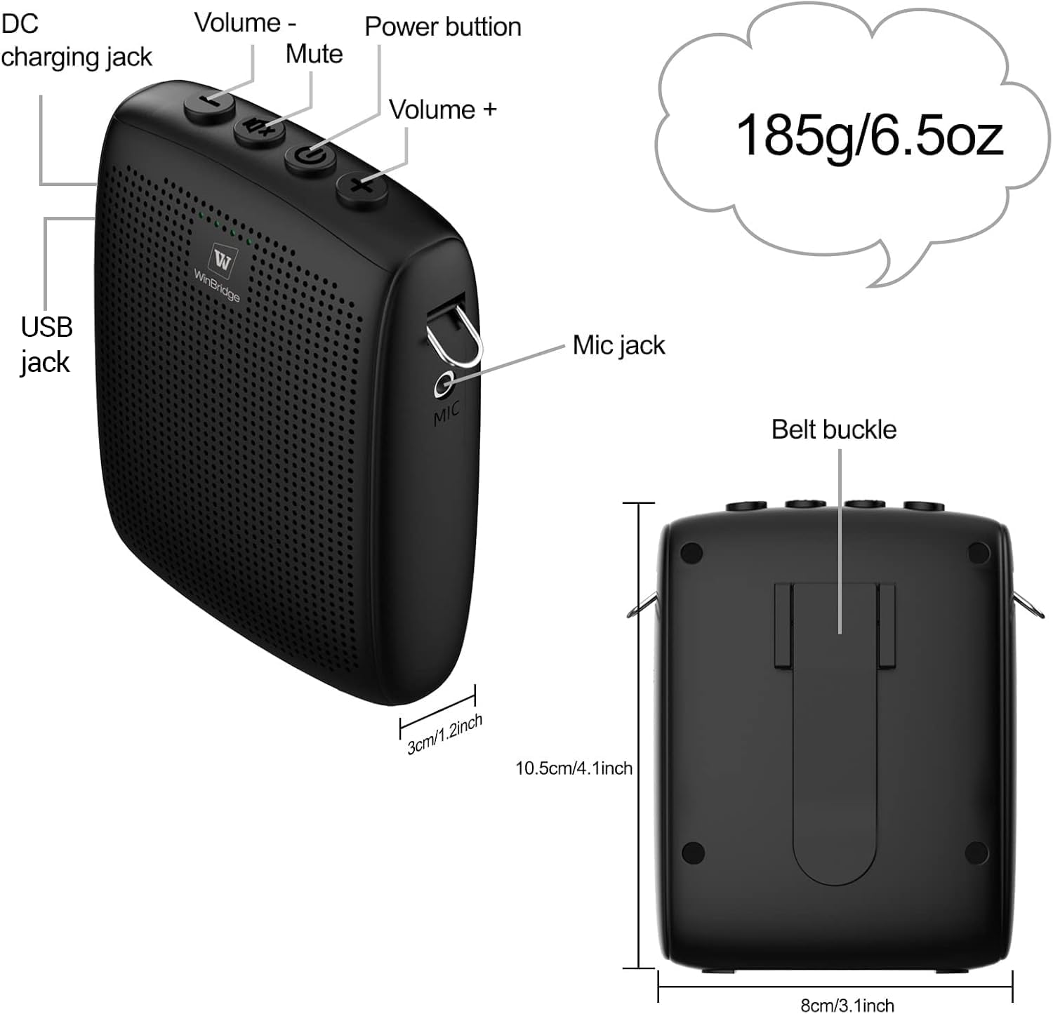 WinBridge Voice Amplifier with Bluetooth, Portable Speaker and Microphone
