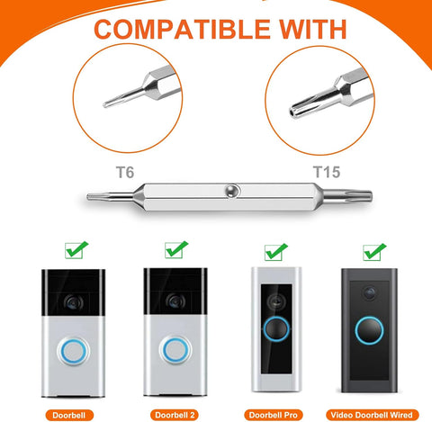 Video Doorbell Screwdriver, Double-Ended T6 T15 Screw Driver Tool for Camera Video Doorbell Replacement, Battery Change, Wifi Password Reset