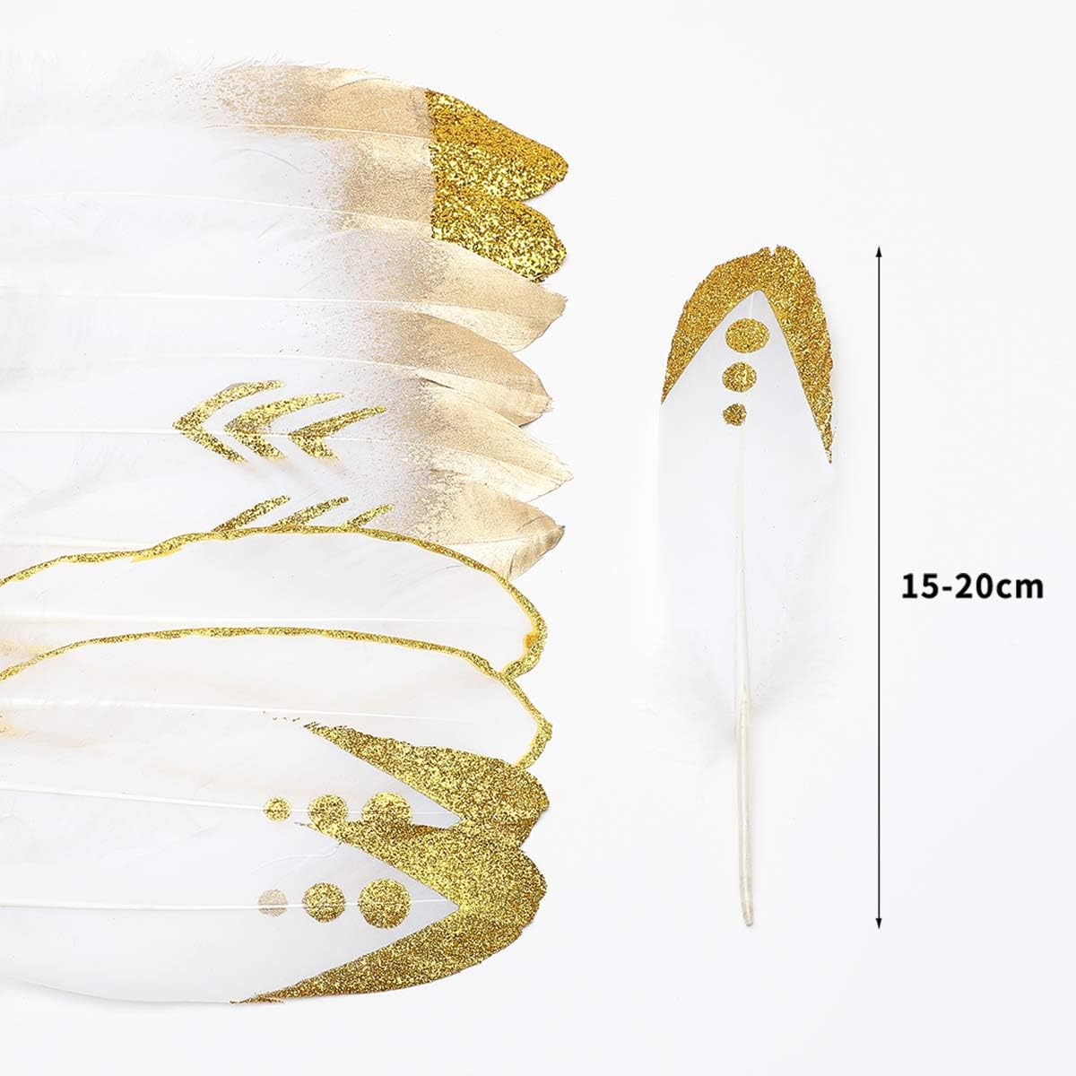 Ballinger Mixed White Gold Large Goose Feather Bulk,50Pcs,5 Style,6-8inch
