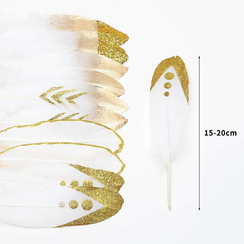 Ballinger Mixed White Gold Large Goose Feather Bulk,50Pcs,5 Style,6-8inch