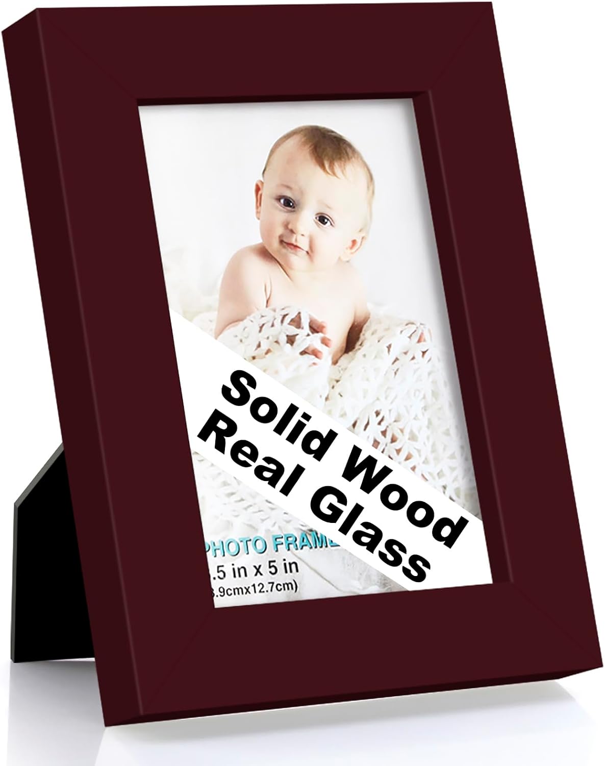 RPJC 3.5x5 Solid Wood Picture Frame with Real Glass Cover Dark Brown