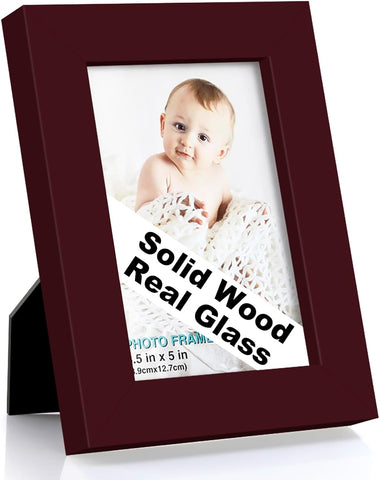 RPJC 3.5x5 Solid Wood Picture Frame with Real Glass Cover Dark Brown