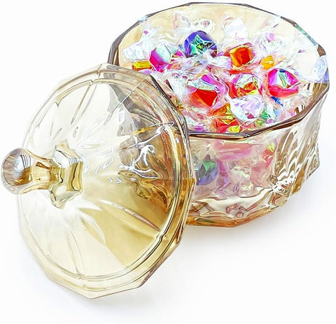 8oz Glass Candy Jar with Lid,Small Crystal Fall Candy Dish,Apothecary Jar for Cotton Balls Q Tips Small Accessories Office Bathroom Dining Room Organizer (Amber)