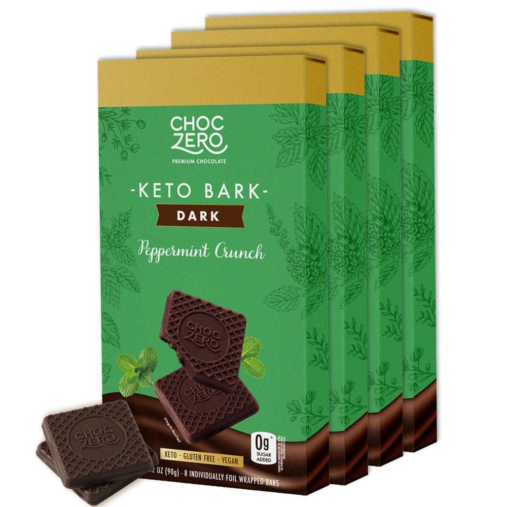 ChocZero Sugar Free Dark Chocolate Peppermint Crunch Bark, Vegan, 4 Pack