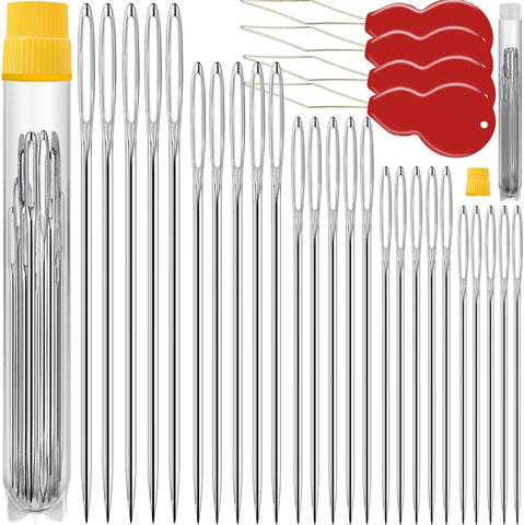 75 Pack Premium Large Eye Needles for Hand Sewing with 4 Needle Threaders, Assorted Sizes, Embroidery Needles for Hand Sewing, Sewing Needles Large Eye, Big Eye Needle
