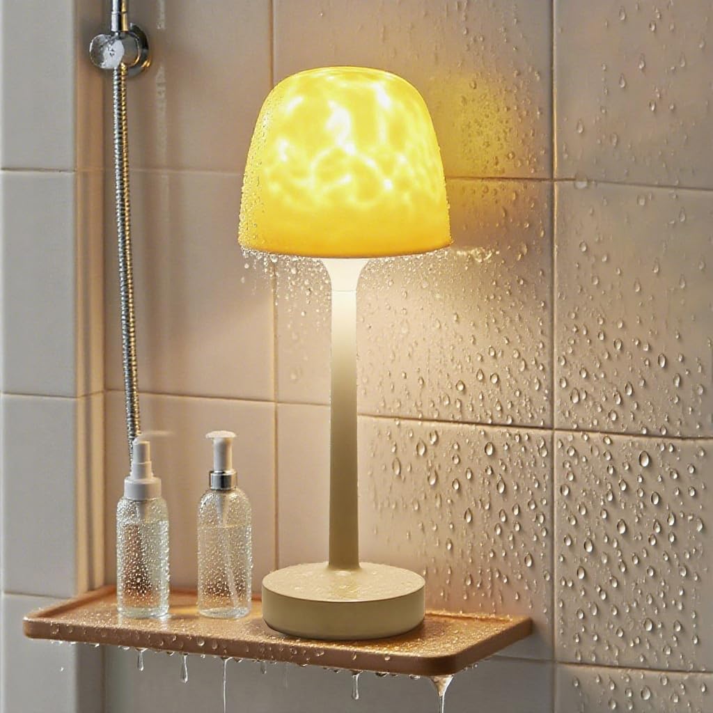 Shower Lamp - Waterproof Bathroom Lamp Ocean Wave Projector, Beige