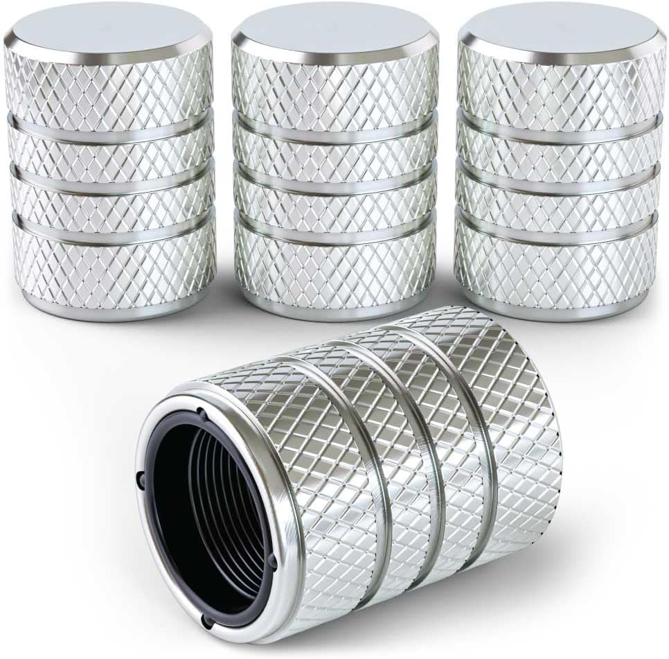 Aluminum Tire Valve Stem Caps – Anti-Rust, Premium Anodized Aluminum, Corrosion-Resistant, Easy Install, Universal Fit for Car, Truck, Bike, SUV – 1 Pack/Set of 4 (Sterling Silver)