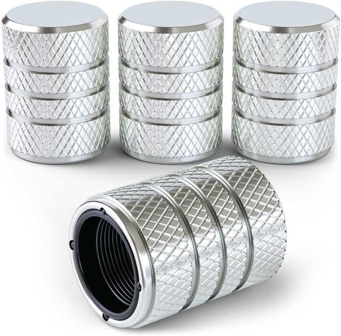 Aluminum Tire Valve Stem Caps – Anti-Rust, Premium Anodized Aluminum, Corrosion-Resistant, Easy Install, Universal Fit for Car, Truck, Bike, SUV – 1 Pack/Set of 4 (Sterling Silver)