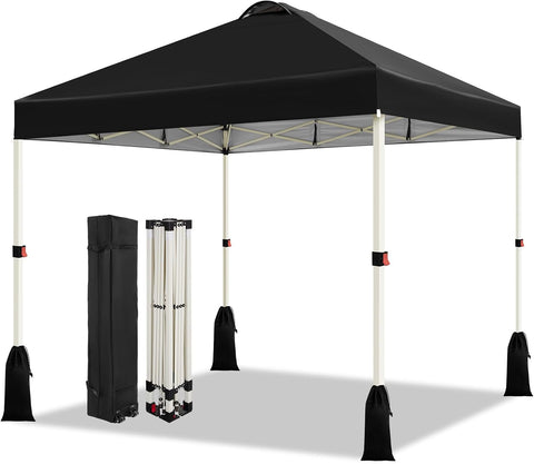 WEIZE 10x10 Pop Up Canopy Tent, 1-Button Push Setup Canopy Tent, Adjustable Height Instant Portable Shelter, Portable Roller Bag, Easy Outdoor Sun Shade for Events, 4 Weight Bags, Black
