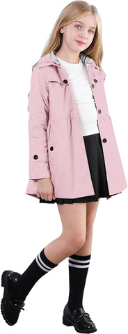 Betusline Girl's Single Breasted Trench Coat Hooded Dress Coat Outerwear