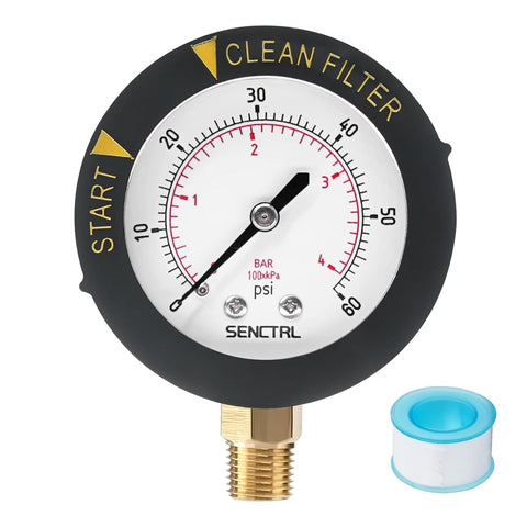 SENCTRL 0-60 Psi Pool Filter Pressure Gauge, 1/4 NPT Lower Mount