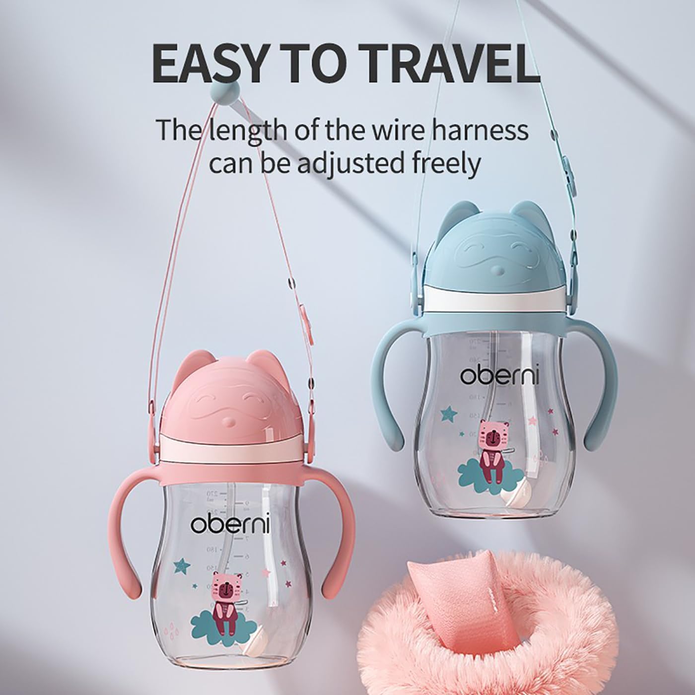 Oberni Tritan Sippy Cup, 270ml/9oz Baby Water Drinking Bottle with Removable Handle and Strap, Leak-Proof Training Cup for 12M+/1 Years+ Toddlers, Purple/Pack of 1