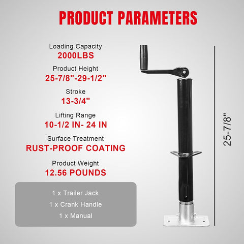 Big RED ATR39004R Torin A-Frame Trailer Jack, 1 Ton (2,000 lb) Capacity