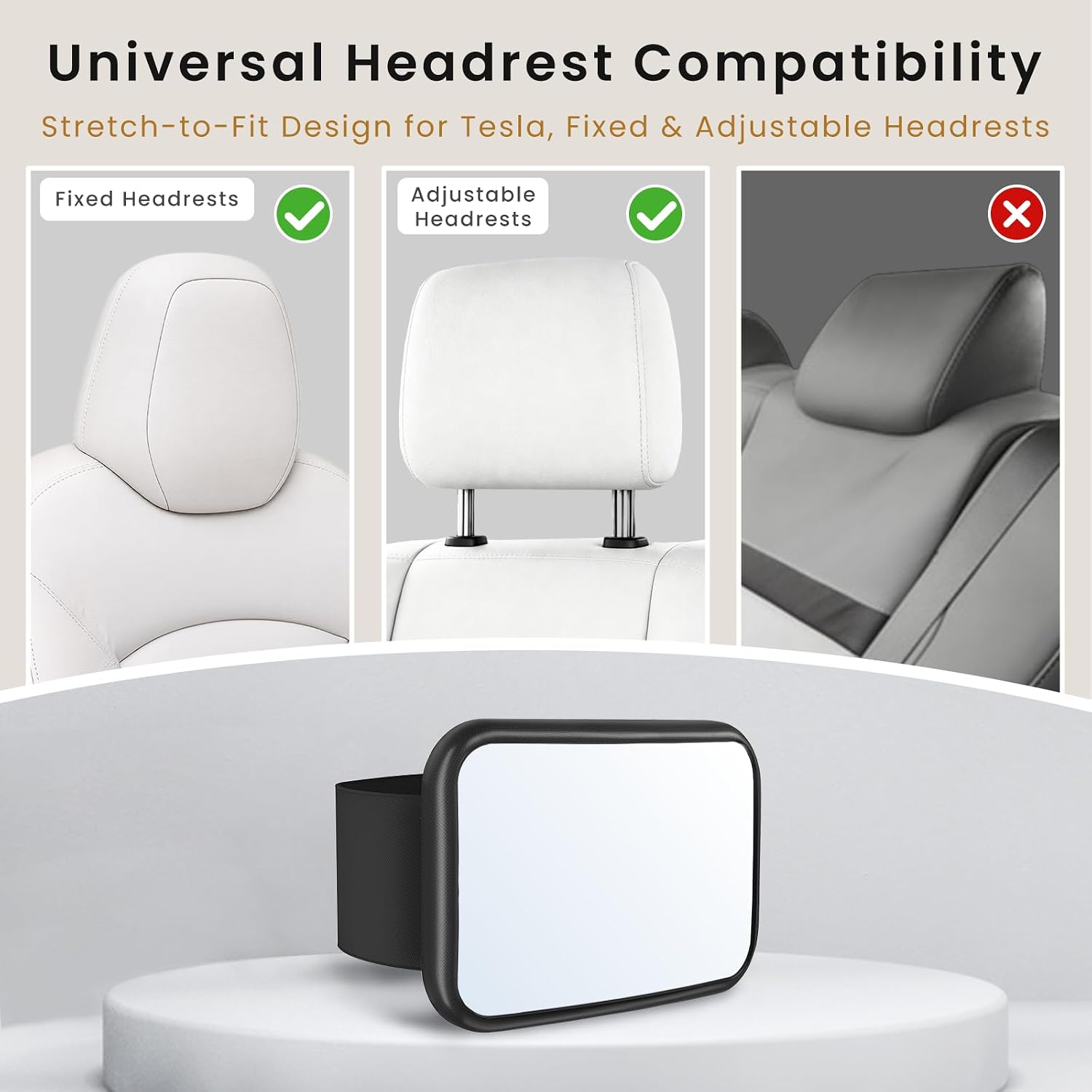Car Mirror for Baby, Car Seat Mirror for Tesla, Fixed &Adjustable Headrests