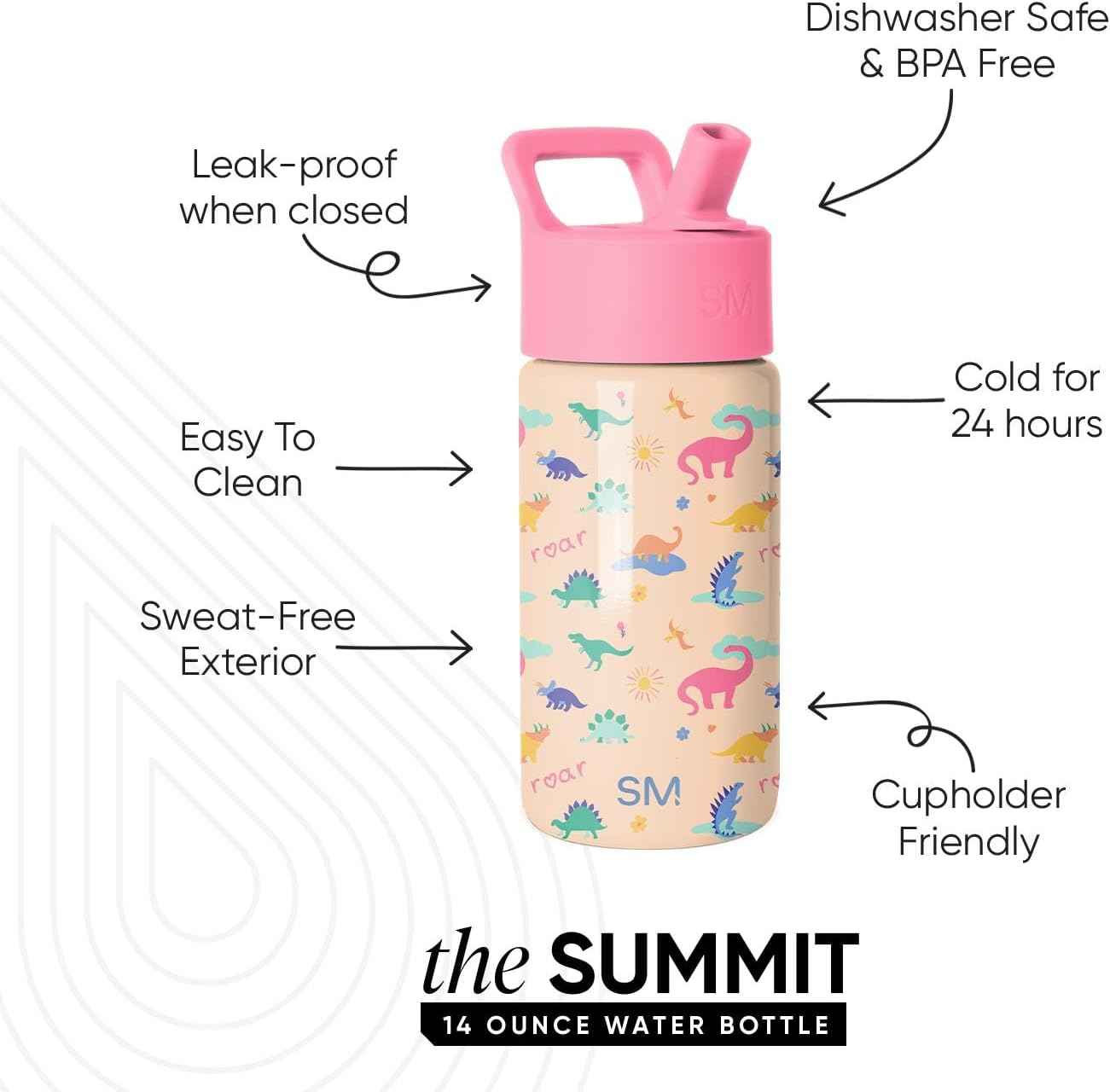 Simple Modern Kids Water Bottle & Toddler Cup | 14oz | Dinosaur