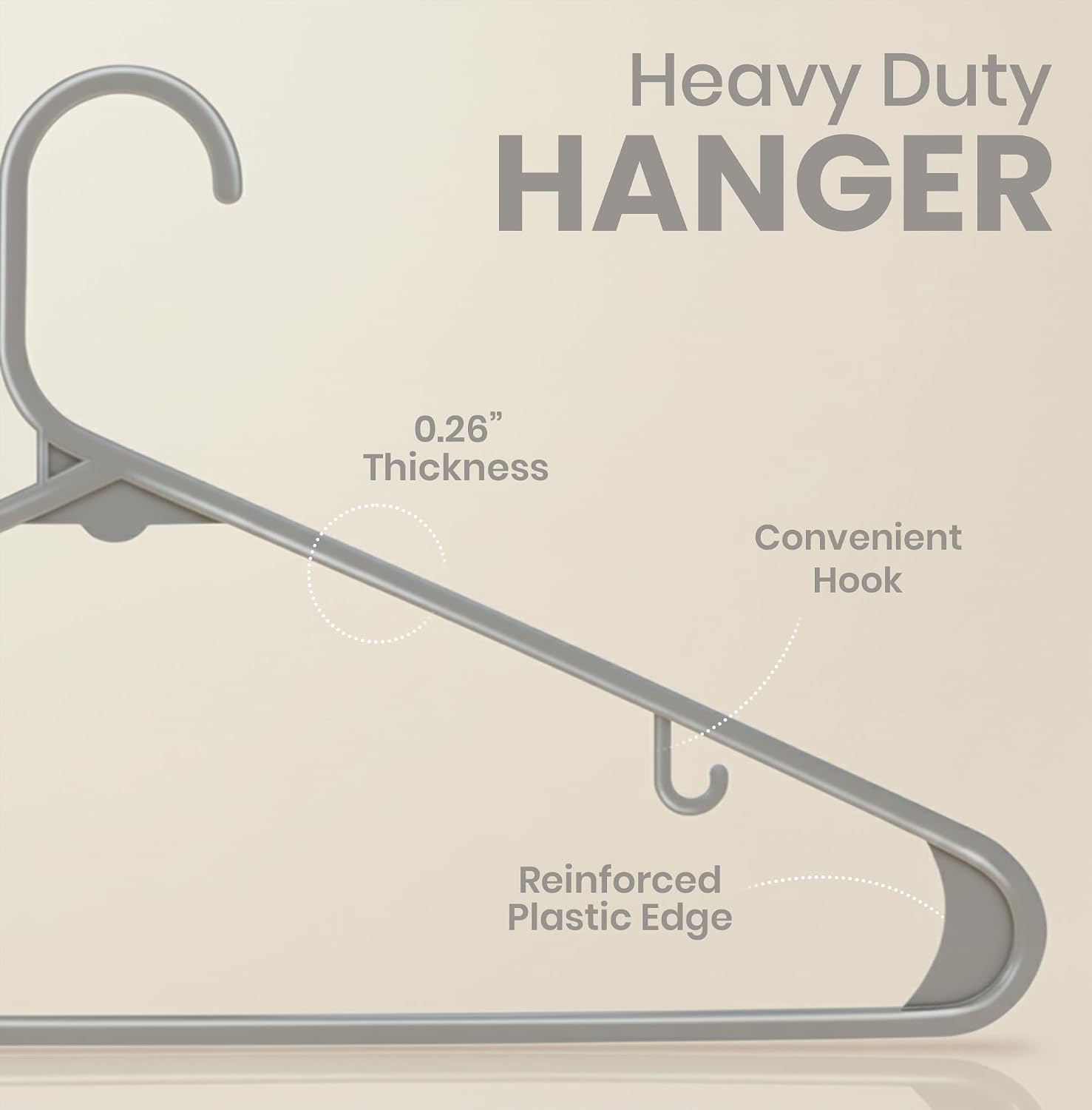 Utopia Home Plastic Hangers 20 Pack – Built-in Strap Hooks Grey
