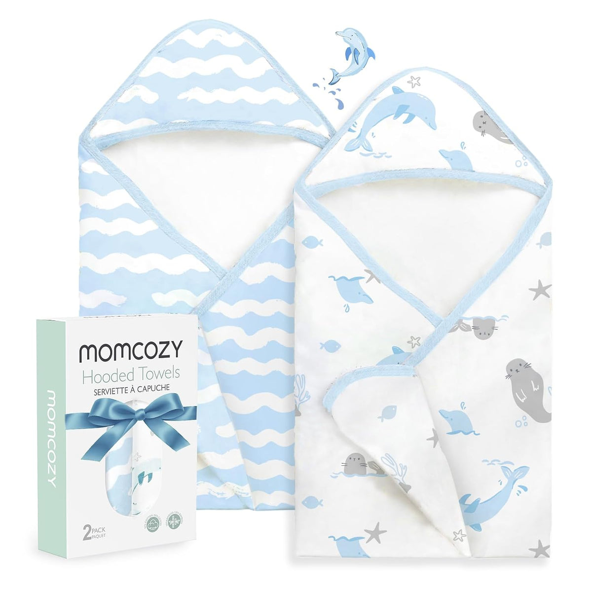 Momcozy Baby Towels, Soft Absorbent Bath Towel for Newborn&Toddler,Whale