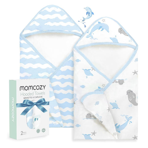 Momcozy Baby Towels, Soft Absorbent Bath Towel for Newborn&Toddler,Whale