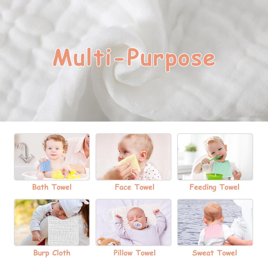 AIDEA Burp Cloths and Washcloths for Baby, Cotton Muslin Burp Cloths-10PK