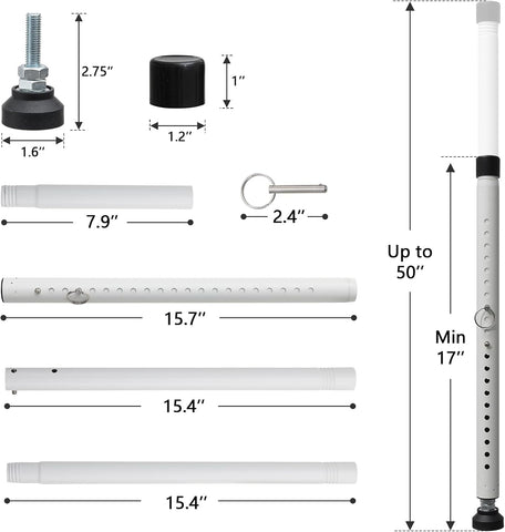 BeBecome Sliding Door Security Bar，17-50 inch Adjustable Patio Door Security bar with Rubber Tips Apartment Bedroom Bottom of Door Heavy Duty Interior White