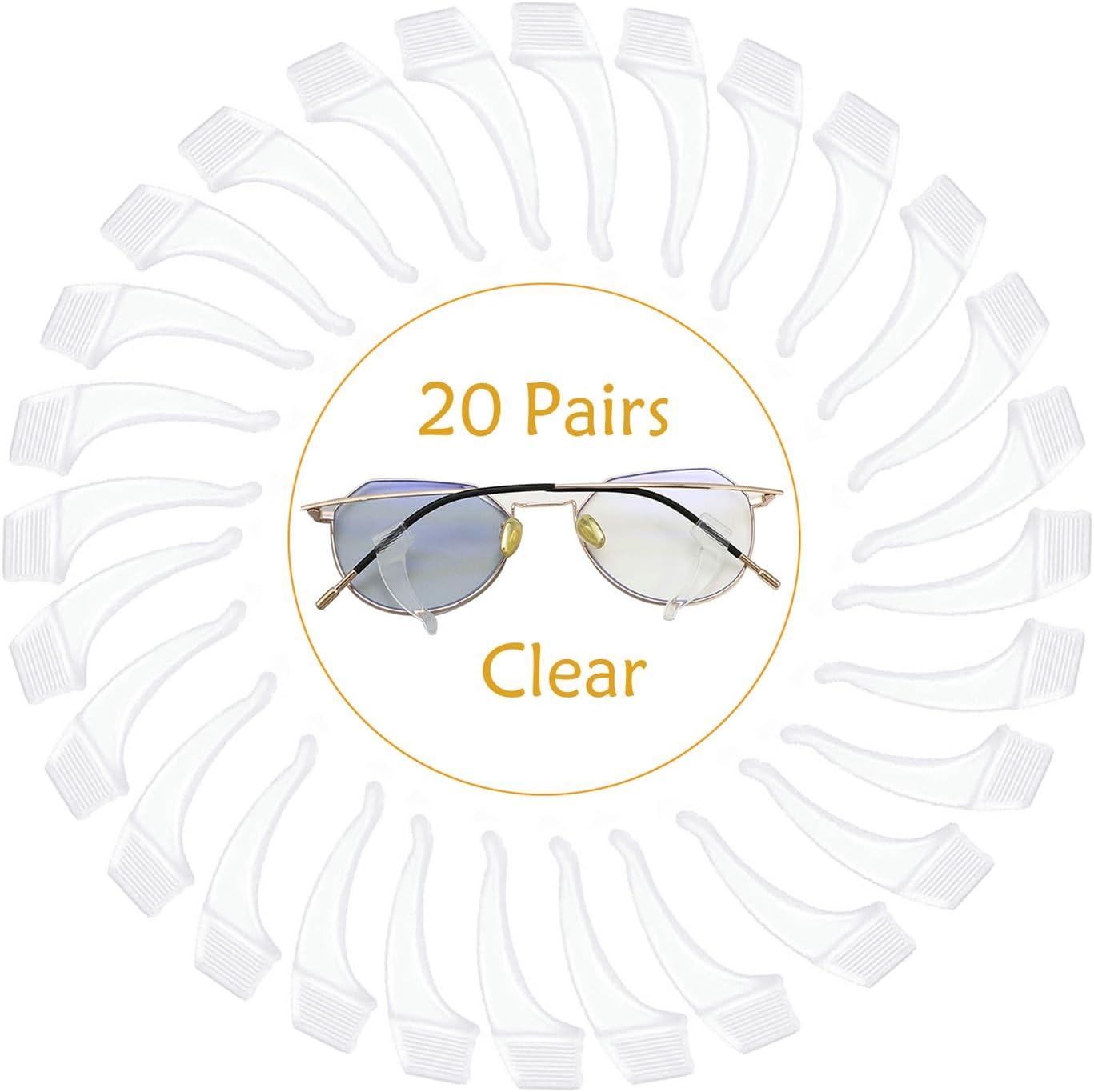 20 Pairs Glasses Anti-slip Silicone Ear Clip - Soft Comfortable Anti-slip Holder, Eye Glasses Ear Grippers Silicone Ear Hook, Eye Glass Temple Tips Sleeve Retainer for Reading Glasses (clear white)