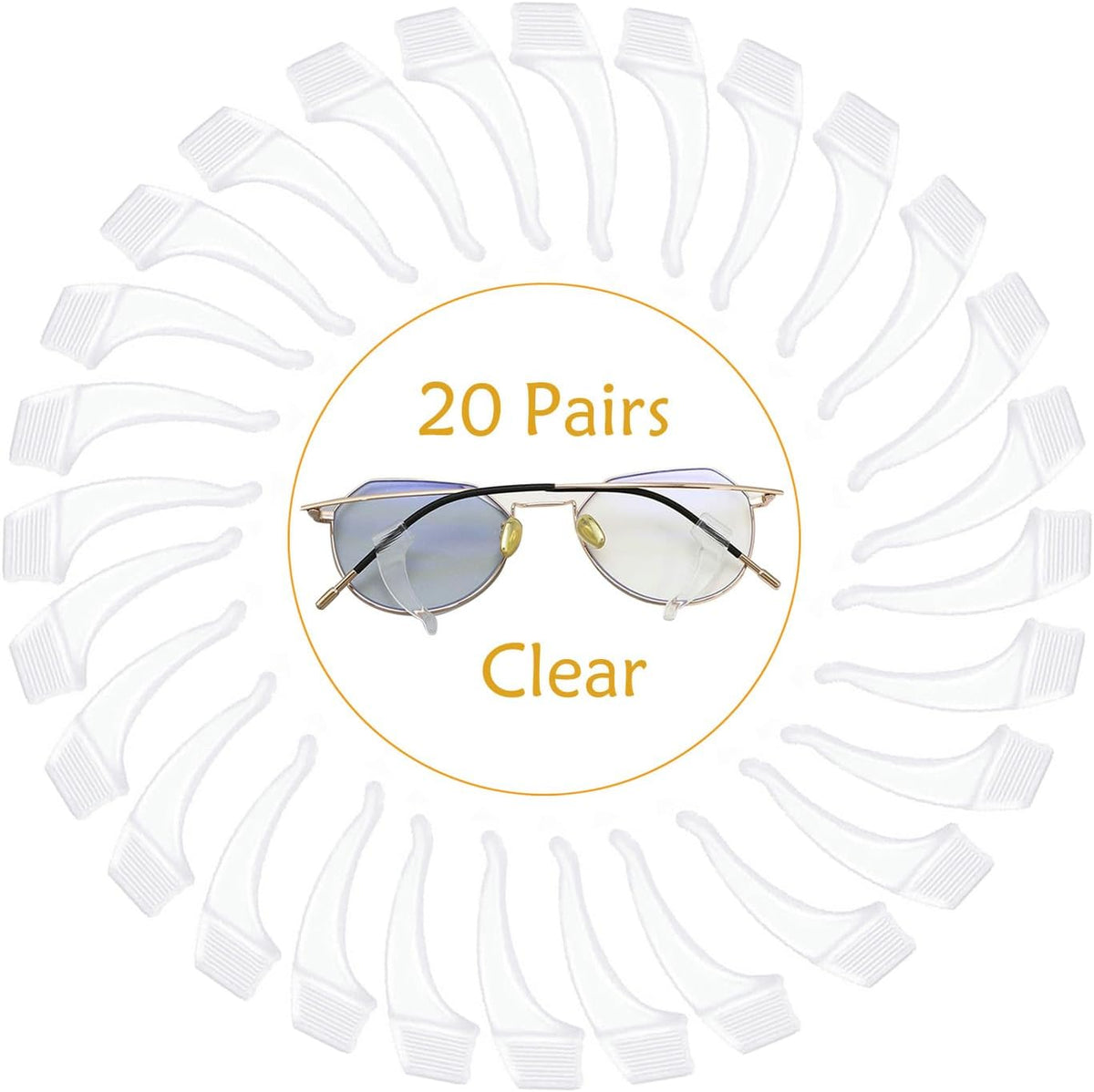 20 Pairs Glasses Anti-slip Silicone Ear Clip - Soft Comfortable Anti-slip Holder, Eye Glasses Ear Grippers Silicone Ear Hook, Eye Glass Temple Tips Sleeve Retainer for Reading Glasses (clear white)