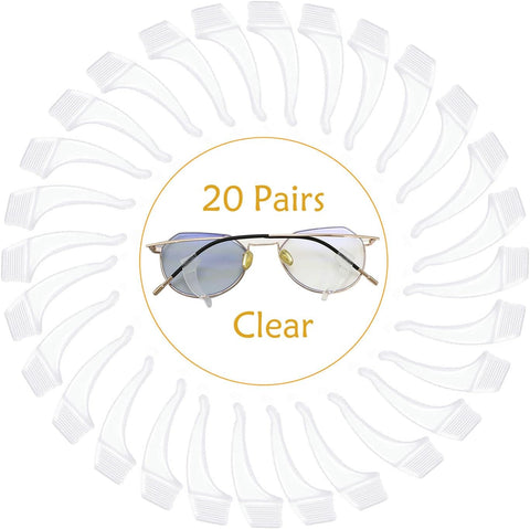 20 Pairs Glasses Anti-slip Silicone Ear Clip - Soft Comfortable Anti-slip Holder, Eye Glasses Ear Grippers Silicone Ear Hook, Eye Glass Temple Tips Sleeve Retainer for Reading Glasses (clear white)