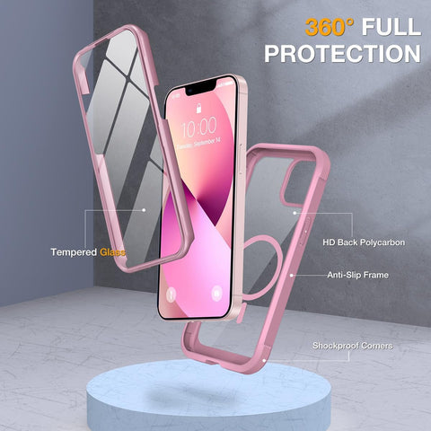 miracase for iPhone 13 Case 6.1",Built-in Glass Screen Protector,Pink