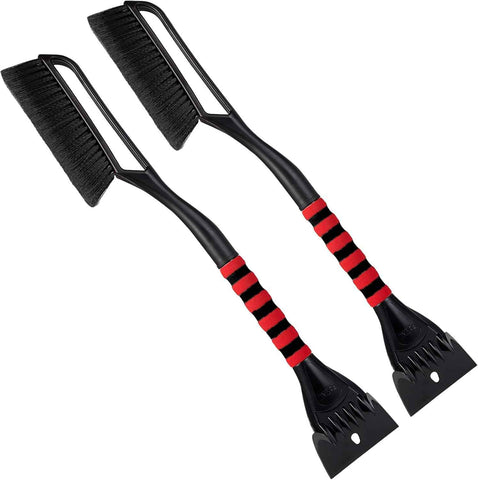 FOVAL 27" Snow Brush with Wider Ice Scraper (4.73" Width)(2 Pack), Snow Removal Car Brush with Comfortable Foam Grip for Cars, Trucks, SUVs, Windshield (Heavy Duty ABS, PVC Brush)