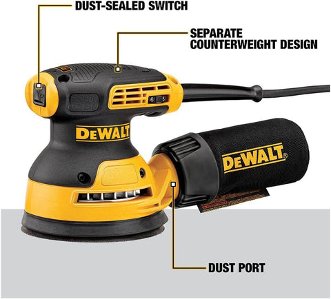 DEWALT Random Orbit Sander, Variable Speed, 5-Inch (DWE6423), Power Source Corded Electric
