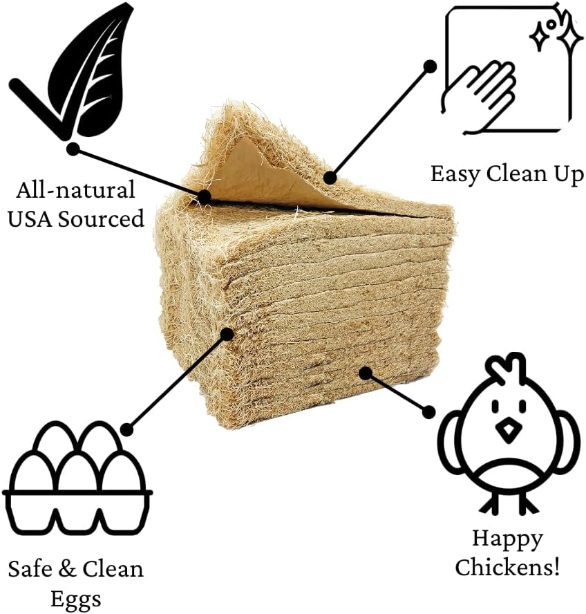 Chicken Nesting Pads for Chicken Coop Accessories - 12 Pack - USA Aspen - Professional Grade Excelsior Bedding - Easy Clean Up - Absorbs Moisture 100% Natural, Liners for Laying Hens - Fits 12x12 Box