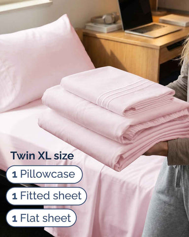 Twin XL 3 Piece Sheet Set - College Dorm Room Essentials - Lavender Pink