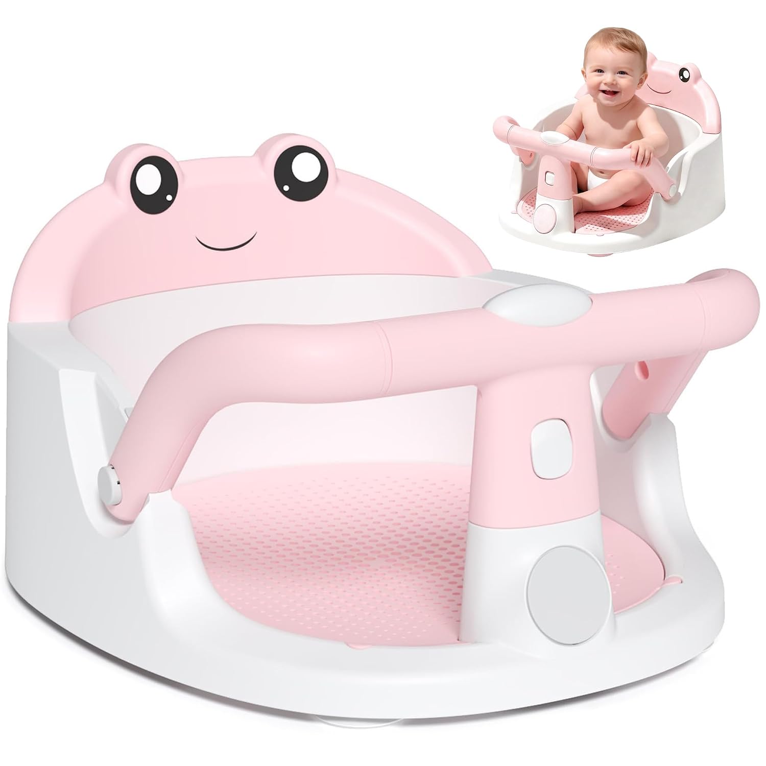Baby Bath Seat for Babies 6 Months & Up, Non-Slip Toddler Bath Seat with Suction Cup, Safe and Comfortable Portable Infant Bathtub Chair for Bathroom, Bathtub Tub Sitting Up, Easy to Clean (Pink)
