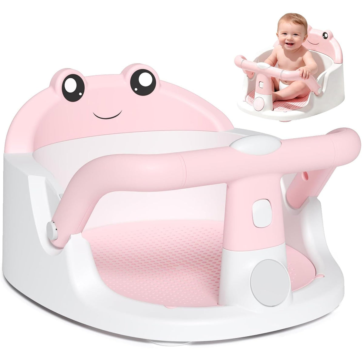 Baby Bath Seat for Babies 6 Months & Up, Non-Slip Toddler Bath Seat with Suction Cup, Safe and Comfortable Portable Infant Bathtub Chair for Bathroom, Bathtub Tub Sitting Up, Easy to Clean (Pink)