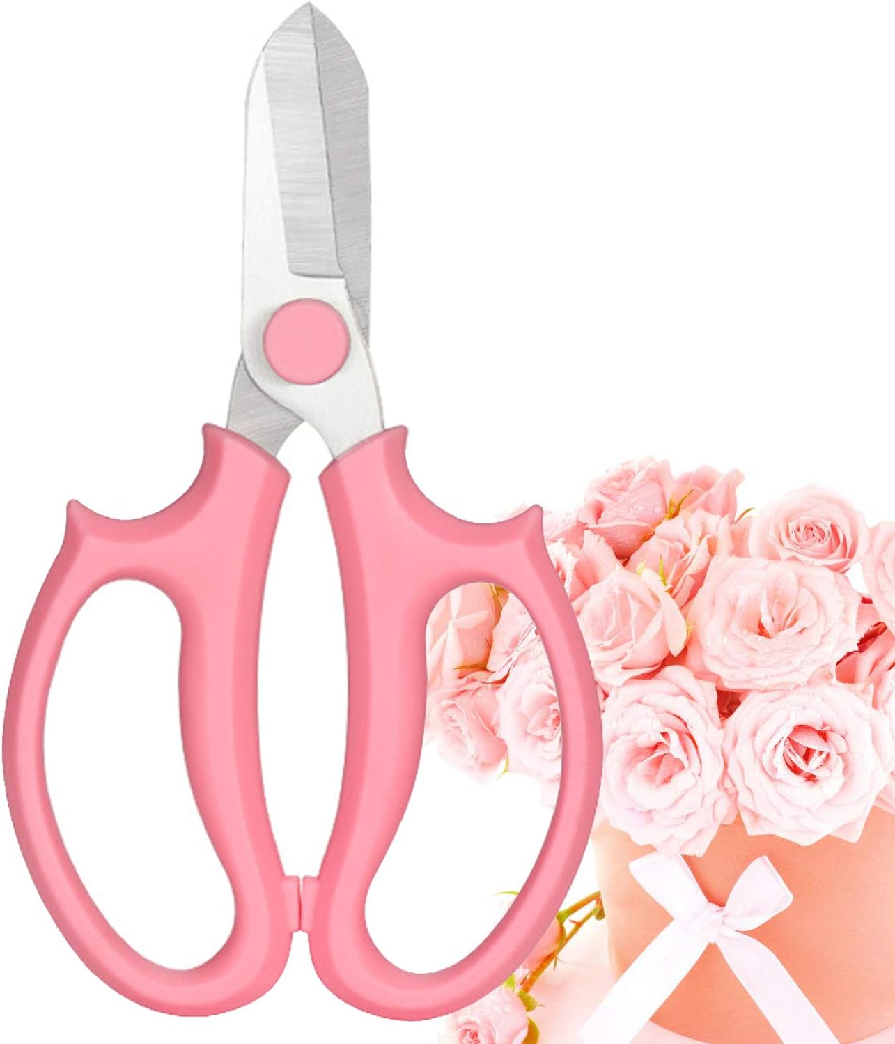 Leize Flower Scissors, Premium Thickened Stainless Steel Floral Shears, Strong Pruner for Flowers, Branches and Leaves (Pink Slender)