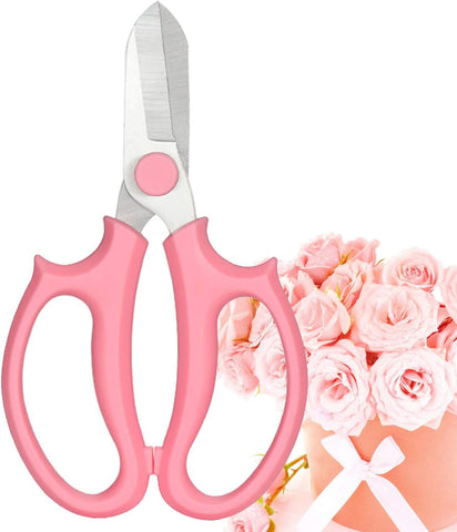 Leize Flower Scissors, Premium Thickened Stainless Steel Floral Shears, Strong Pruner for Flowers, Branches and Leaves (Pink Slender)