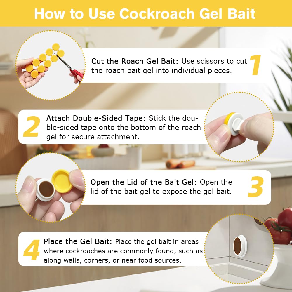 80 Pack Cockroach Gel Bait, Highly Effective Roach Gel Bait Indoor Infestation Solution, Fast Acting Cockroach Killer Indoor Home Kitchen Use, Easy to Apply & No Mess Roach Bait, Long-Lasting